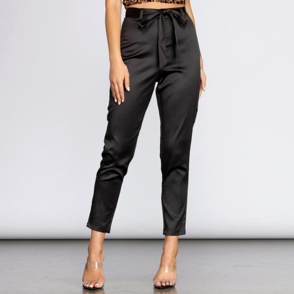 Windsor Satin Tie Waist Pants - Picture 1 of 2